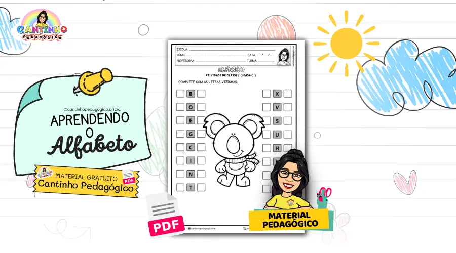 Atividades de Alfabetização para Educação Infantil: Completar com Letras Vizinhas