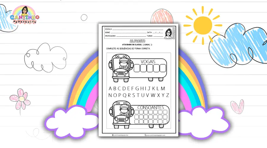 Atividades de Alfabetização Infantil: Complete as Sequências de Vogais e Consoantes