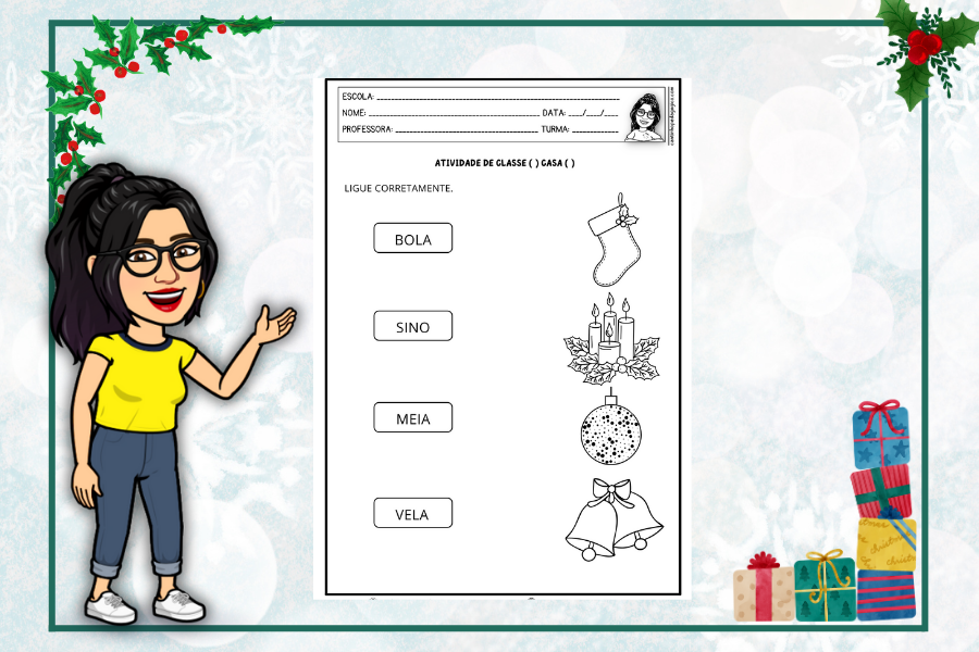 Atividades de Natal: Ligando Palavras e Figuras Alinhadas à BNCC